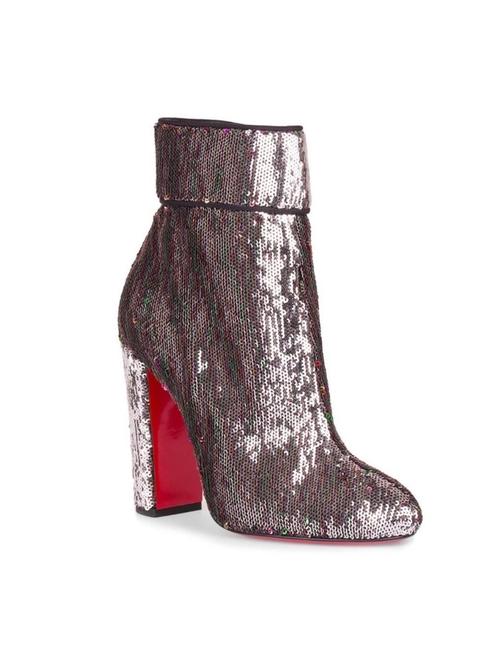 Christian Louboutin Silver Sequin Block Heel Ankle Boot